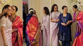 WATCH: Rekha kisses Hema Malini at Ira Khan-Nupur Shikhare wedding reception, also poses with Saira Banu