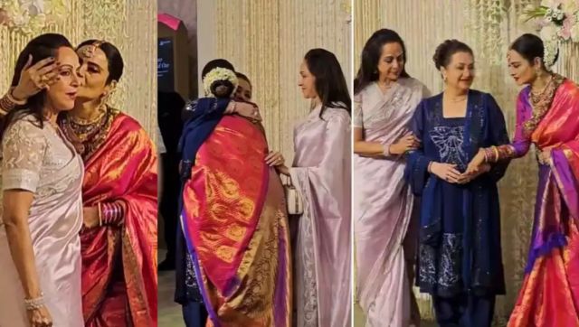 WATCH: Rekha kisses Hema Malini at Ira Khan-Nupur Shikhare wedding reception, also poses with Saira Banu WATCH: Rekha kisses Hema Malini at Ira Khan-Nupur Shikhare wedding reception, also poses with Saira Banu