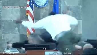 WATCH: Defendant leaps over Nevada judge's table to attack her moments before sentencing