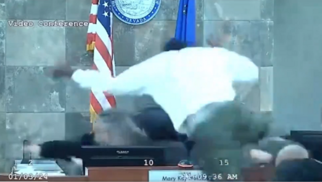 WATCH: Defendant leaps over Nevada judge's table to attack her moments before sentencing WATCH: Defendant leaps over Nevada judge's table to attack her moments before sentencing
