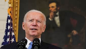 US President Joe Biden in front of a portrait of Abraham Lincoln at the White House in Washington, US. File image/Reuters 