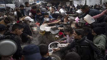 Palestinians line up for a free meal in Rafah, Gaza Strip. File image/AP