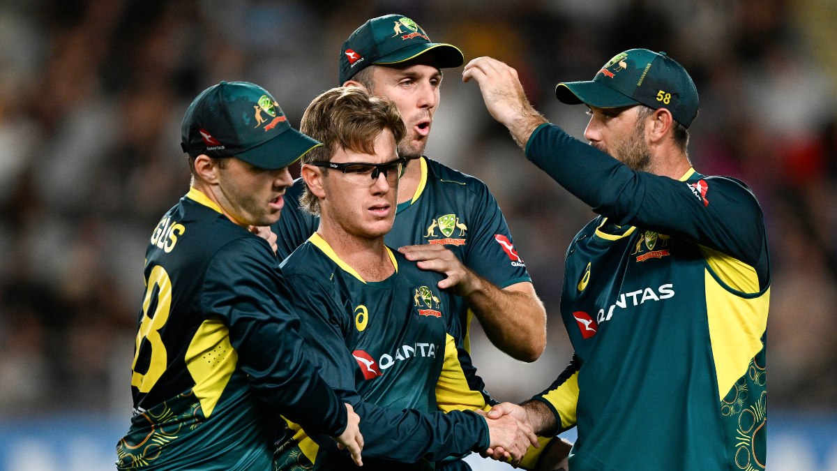 Australia leg-spinner Adam Zampa celebrates with teammates after dismissing New Zealand's Glenn Phillips during the 2nd T20I in Auckland. AP Australia leg-spinner Adam Zampa celebrates with teammates after dismissing New Zealand's Glenn Phillips during the 2nd T20I in Auckland. AP