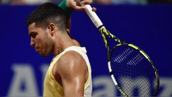 Carlos Alcaraz hasn't won an ATP title since his Wimbledon triumph in July 2023. AP