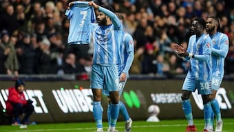 Ellis Simms scored a hat-trick in Coventry's win over Maidstone. AP