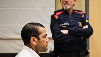 Dani Alves sits during his trial in Barcelona. He has been sentenced to four and a half years in jail for raping a woman. AP
