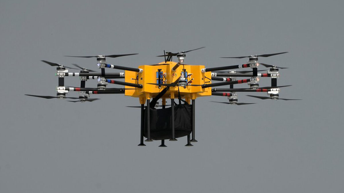 (File) A carrier drone used for transporting heavy objects drone at the Drone Shakti 2023 exhibition at the Hindon Air Force Station on 25 September, 2023. PTI (File) A carrier drone used for transporting heavy objects drone at the Drone Shakti 2023 exhibition at the Hindon Air Force Station on 25 September, 2023. PTI