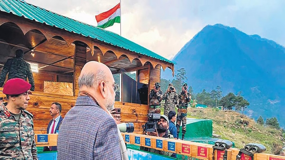Union Home Minister Amit Shah at Kibithoo in Arunachal Pradesh. PTI Union Home Minister Amit Shah at Kibithoo in Arunachal Pradesh. PTI
