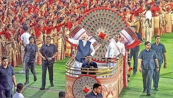 Prime Minister Narendra Modi with Assam CM Himanta Biswa Sarma . (PTI)