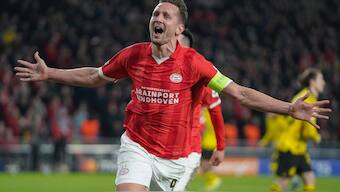 Luuk de Jong celebrates after scoring for PSV against Borussia Dortmund in the UEFA Champions League. AP
