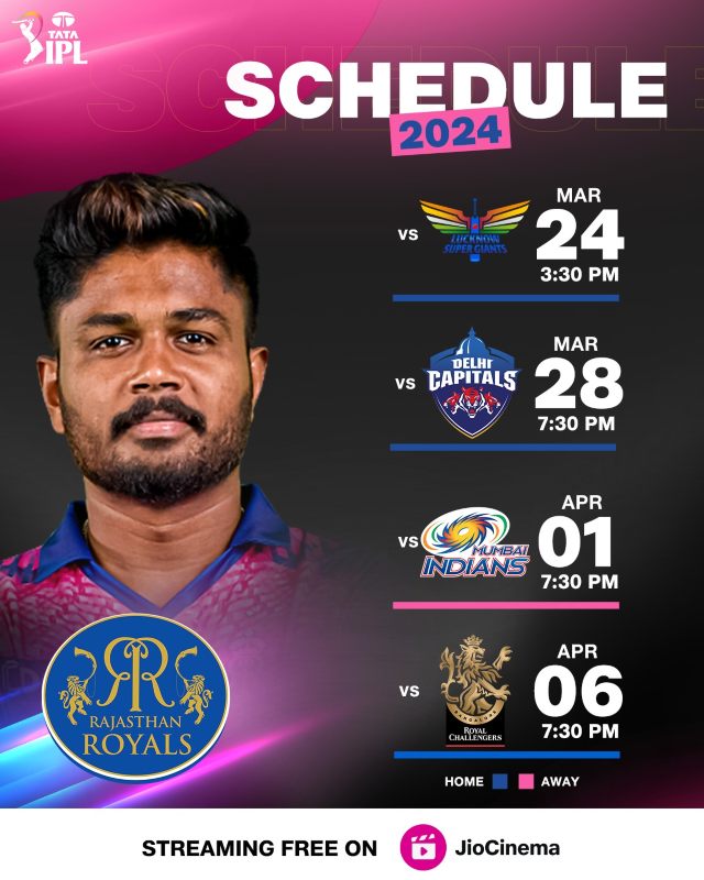 Rajasthan Royals IPL 2024 schedule: RR's fixtures, time, dates, venue ...