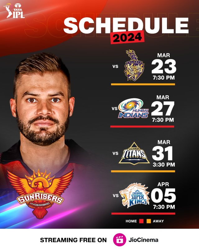 Sunrisers Hyderabad IPL 2024 Schedule: SRH's Fixtures, Time, Dates ...