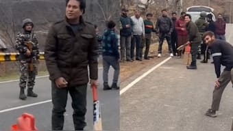 Sachin Tendulkar stopped by during his trip in Kashmir to play cricket with the locals. 