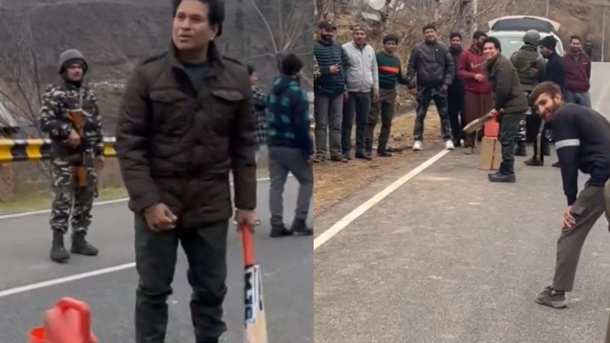 Watch: Sachin Tendulkar plays cricket with locals in Kashmir Watch: Sachin Tendulkar plays cricket with locals in Kashmir
