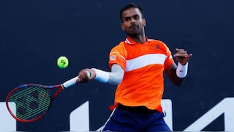 India's Sumit Nagal in action during the opening round of the 2024 Australia Open men's singles competition, in which he ended up pulling off a stunning victory over Kazakhstan's Alexander Bublik. Reuters