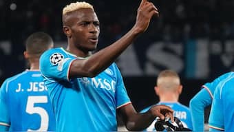 Victor Osimhen rescued a point for Napoli against Barcelona in the first leg of the UEFA Champions League Round of 16. AP