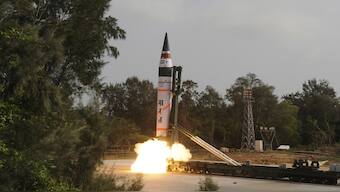 Agni-V missile launched from the Wheeler Island off the eastern Indian state of Odisha on 19 April 
2012. Reuters File Photo