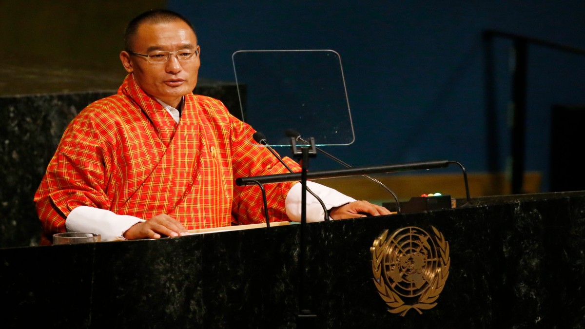 Bhutan prime minister Lyonchoen Tshering Tobgay addresses the 72nd United Nations General Assembly at UN headquarters in New York. Reuters Bhutan prime minister Lyonchoen Tshering Tobgay addresses the 72nd United Nations General Assembly at UN headquarters in New York. Reuters