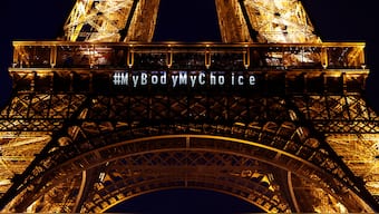The Eiffel Tower lights up with the message "My body My choice" after French lawmakers enshrined the right to abortion in its constitution during a special congress in Versailles, in Paris, 4 March 2024. Reuters