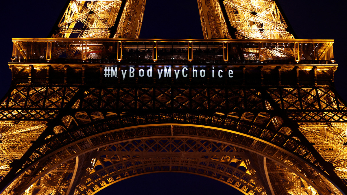 The Eiffel Tower lights up with the message "My body My choice" after French lawmakers enshrined the right to abortion in its constitution during a special congress in Versailles, in Paris, 4 March 2024. Reuters The Eiffel Tower lights up with the message "My body My choice" after French lawmakers enshrined the right to abortion in its constitution during a special congress in Versailles, in Paris, 4 March 2024. Reuters
