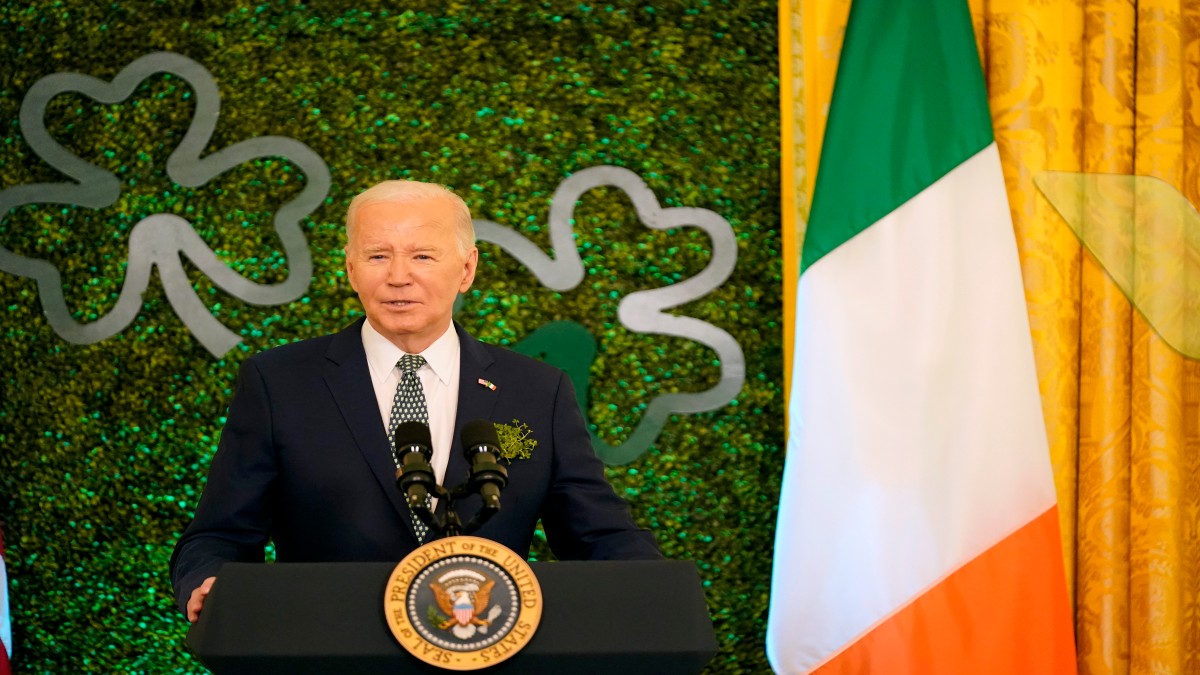 President Joe Biden delivers remarks during a St. Patrick's Day brunch with Catholic leaders in the East Room of the White House. AP President Joe Biden delivers remarks during a St. Patrick's Day brunch with Catholic leaders in the East Room of the White House. AP