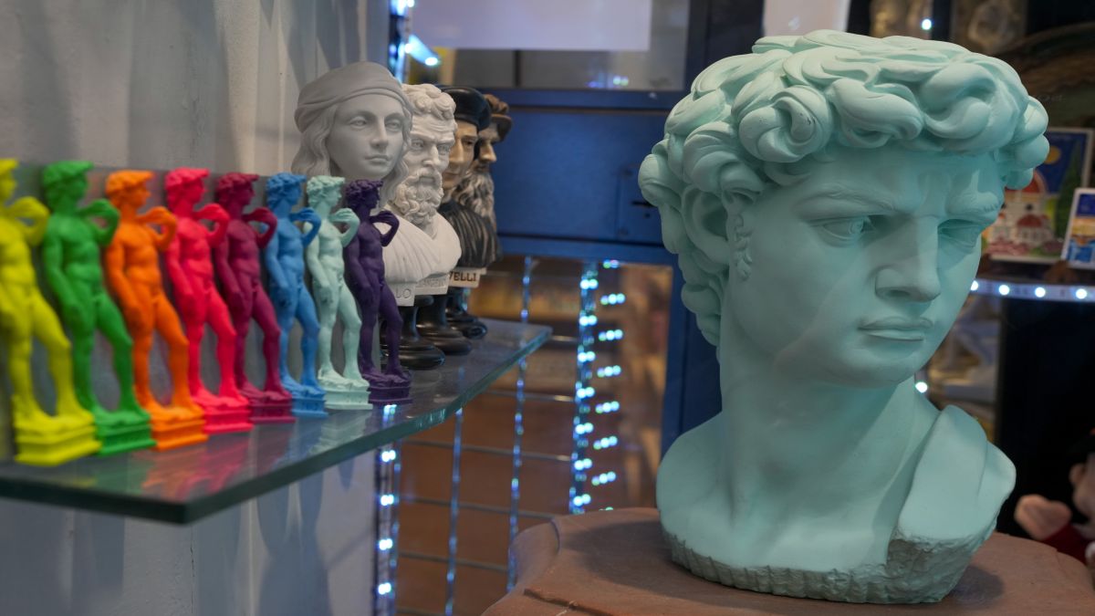 Souvenirs of Michelangelo's 16th- century statue of David are seen on sale among other souvenirs in a shop in downtown Florence, central Italy. AP Souvenirs of Michelangelo's 16th- century statue of David are seen on sale among other souvenirs in a shop in downtown Florence, central Italy. AP