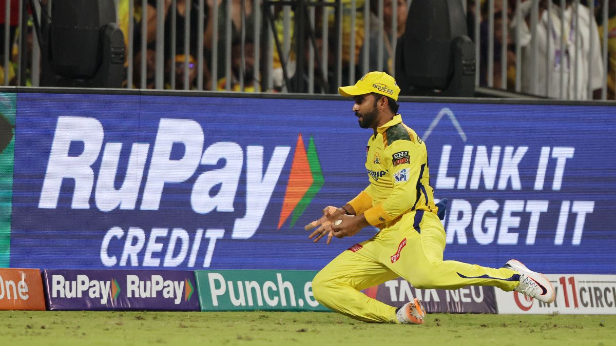 CSK's Ajinkya Rahane puts in a slide before throwing the ball to Rachin Ravindra to help dismiss Virat Kohli during the opening match of IPL 2024 against RCB. Sportzpics
Photo by Ron Gaunt / Sportzpics for IPL CSK's Ajinkya Rahane puts in a slide before throwing the ball to Rachin Ravindra to help dismiss Virat Kohli during the opening match of IPL 2024 against RCB. Sportzpics
Photo by Ron Gaunt / Sportzpics for IPL
