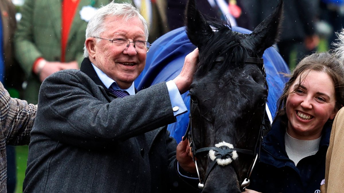Alex Ferguson celebrates after winning the 14:10 Pertemps Handicap Hurdle with Monmiral ridden by Harry Cobden. Reuters Alex Ferguson celebrates after winning the 14:10 Pertemps Handicap Hurdle with Monmiral ridden by Harry Cobden. Reuters