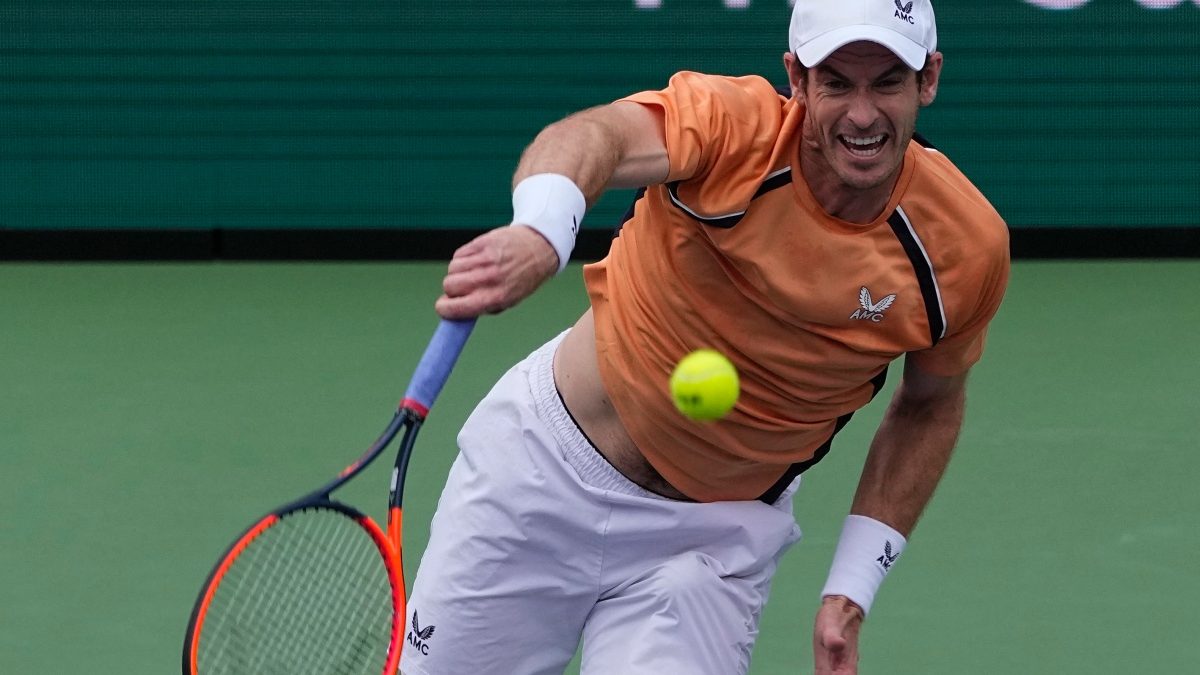 Andy Murray serves to David Goffin during their match at the BNP Paribas Open tennis tournament in Indian Wells. AP Andy Murray serves to David Goffin during their match at the BNP Paribas Open tennis tournament in Indian Wells. AP