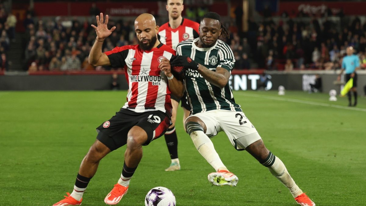 Brentford's Bryan Mbeumo (L) vies for the ball with Manchester United's Aaron Wan-Bissaka during a English Premier League game. AP Brentford's Bryan Mbeumo (L) vies for the ball with Manchester United's Aaron Wan-Bissaka during a English Premier League game. AP