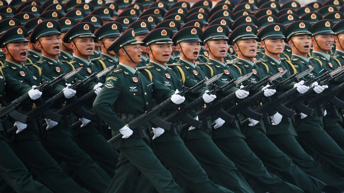 Soldiers of People's Liberation Army (PLA) march in formation past Tiananmen Square during a rehearsal before a military parade marking the 70th founding anniversary of People's Republic of China, on its National Day in Beijing, China. Reuters File
Soldiers of People's Liberation Army (PLA) march in formation past Tiananmen Square during a rehearsal before a military parade marking the 70th founding anniversary of People's Republic of China, on its National Day in Beijing, China. Reuters File