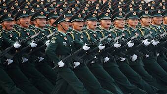 Soldiers of People's Liberation Army (PLA) march in formation past Tiananmen Square during a rehearsal before a military parade marking the 70th founding anniversary of People's Republic of China, on its National Day in Beijing, China. Reuters File
