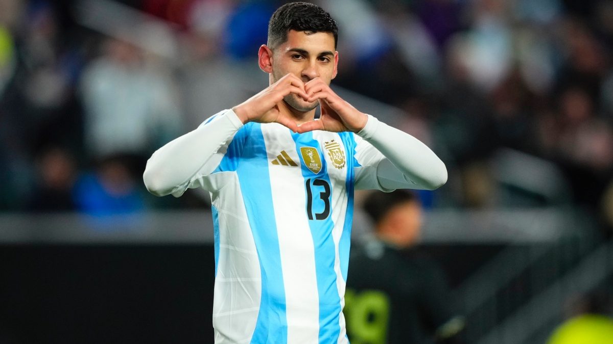 Cristian Romero opened the scoring for Argentina against El Salvador in a friendly. AP Cristian Romero opened the scoring for Argentina against El Salvador in a friendly. AP