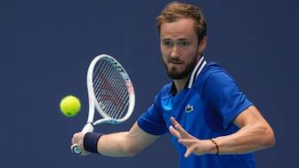 Daniil Medvedev returns a ball to Dominik Koepfer at the Miami Open. AP