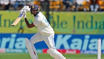 India debutant Devdutt Padikkal bats on Day 2 of the fifth Test against England in Dharamsala. AP