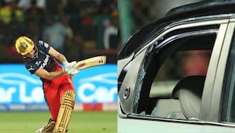 Ellyse Perry produced a sheepish smile after a huge six cracked the window of a demo car during the RCB vs UPW game in WPL. Image: Sportzpics