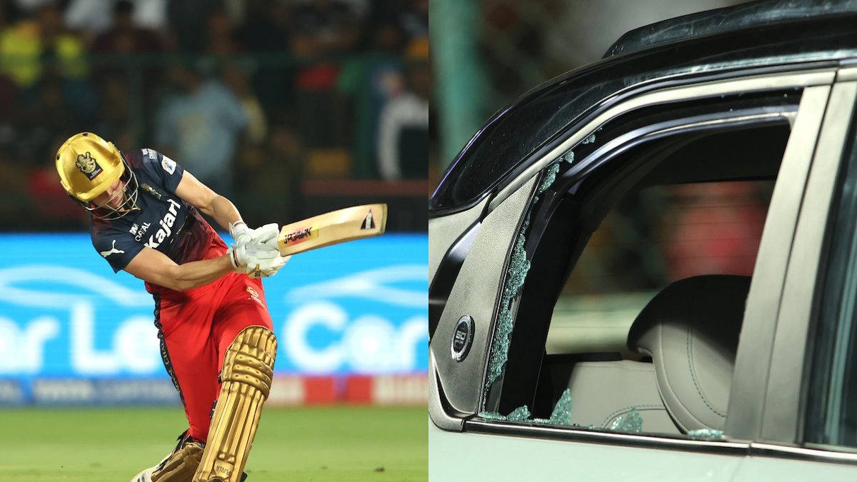 Ellyse Perry produced a sheepish smile after a huge six cracked the window of a demo car during the RCB vs UPW game in WPL. Image: Sportzpics Ellyse Perry produced a sheepish smile after a huge six cracked the window of a demo car during the RCB vs UPW game in WPL. Image: Sportzpics