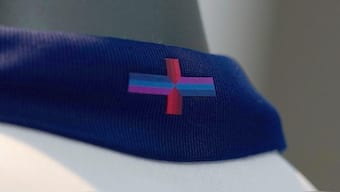 A view of Nike's designed St George's Cross on the back of the collar of the new England shirt. AP