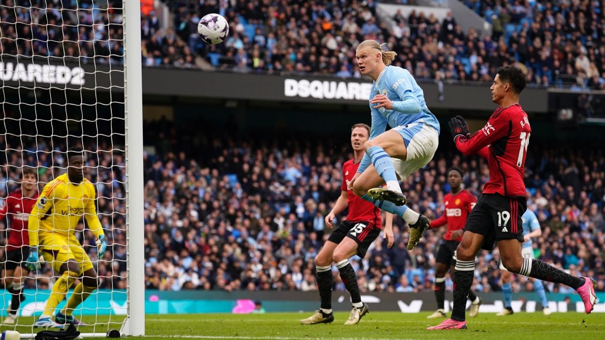 Watch: Erling Haaland produces miss of the season in Manchester derby Watch: Erling Haaland produces miss of the season in Manchester derby