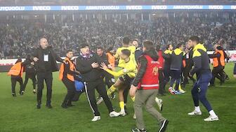 A section of the fans onto the pitch after the final whistle and attacked the Fenerbahce footballers. The situation turned quite concerning as the security personnel later intervened to clear the ground. AP 