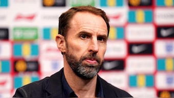 England manager Gareth Southgate speaks to reporters while announcing the 'Three Lions' squad for upcoming friendlies against Brazil and Belgium. AP