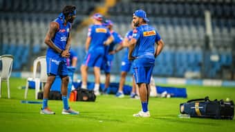 Mumbai Indians captain Hardik Pandya and former skipper Rohit Sharma at a training session ahead of the 17th season of the Indian Premier League. Image credit: Mumbai Indians