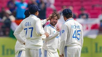 Kuldeep Yadav struck regularly to dismantle England's batting lineup in Dharamsala with a five-wicket haul. PTI 