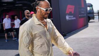 Lewis Hamilton arrives to the paddock ahead of the Saudi Arabian Grand Prix. AP