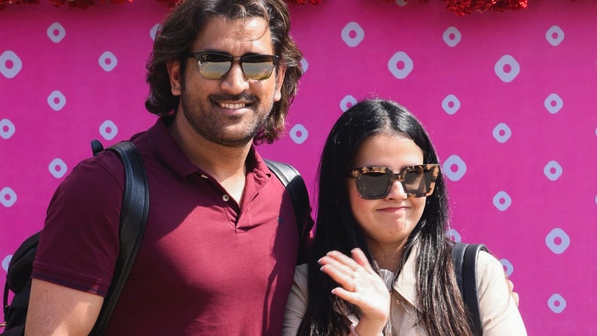 MS Dhoni with wife Sakshi Dhoni ahead of Anant Ambani and Radhika Merchant’s wedding in Jamnagar. PTI MS Dhoni with wife Sakshi Dhoni ahead of Anant Ambani and Radhika Merchant’s wedding in Jamnagar. PTI