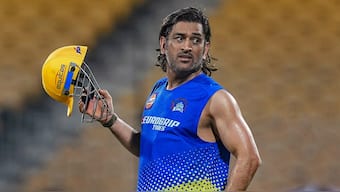 Chennai Super Kings' MS Dhoni during a training session ahead of the Indian Premier League (IPL) 2024 cricket match between Chennai Super Kings and Royal Challengers Bengaluru, at MA Chidambaram Stadium, in Chennai, on 21 March, 2024. PTI