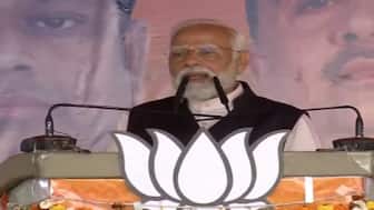 Prime Minister Narendra Modi addresses a rally in West Bengal's Arambagh on Friday. ANI