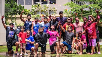 Mumbai Indians squad played Holi on Monday. Image: X/MIPaltan
