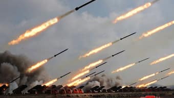 The Korean People's Army conducts an artillery firing drill, KCNA news agency reported, in North Korea, March 7, 2024 in this picture released on March 8, 2024, by the Korean Central News Agency. KCNA via REUTERS 