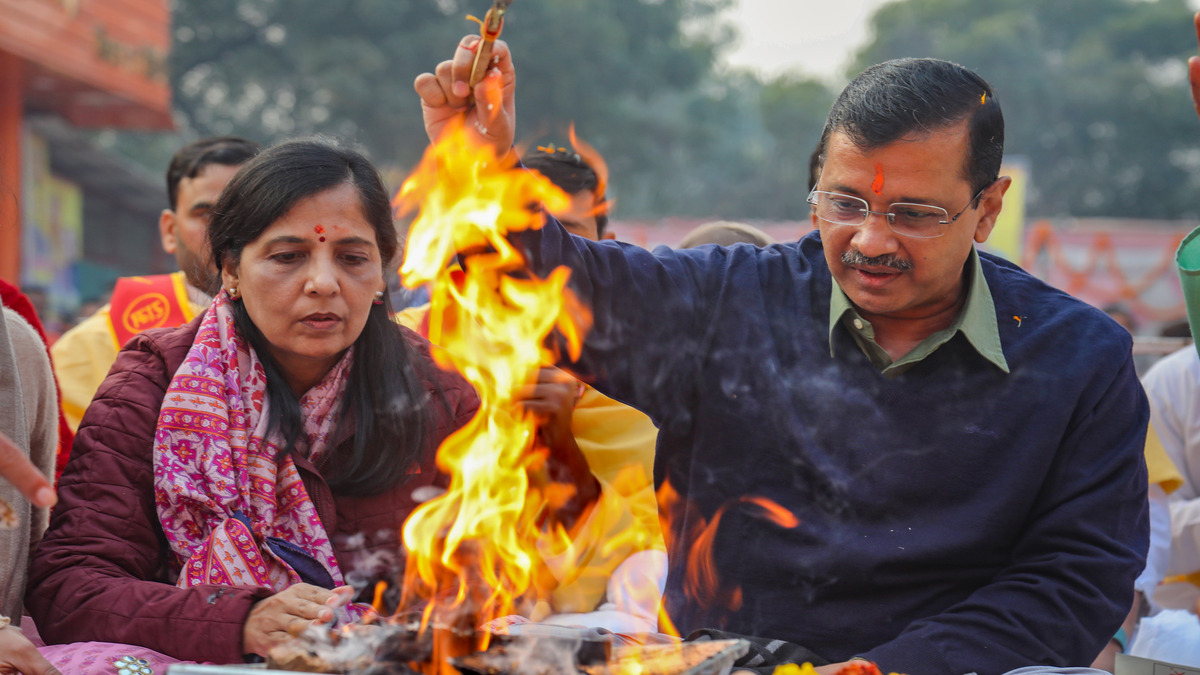 The BJP claims that Sunita Kejriwal is 'in the race' to succeed her husband Arvind Kejriwal as the Delhi CM. PTI File Photo The BJP claims that Sunita Kejriwal is 'in the race' to succeed her husband Arvind Kejriwal as the Delhi CM. PTI File Photo